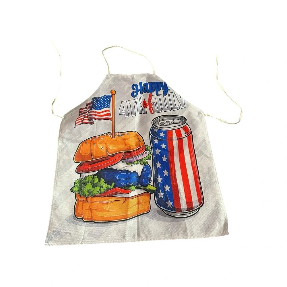 NEW novelty adult ONE SIZE apron full‎ coverage canvas funny 4TH OF JULY BURGER